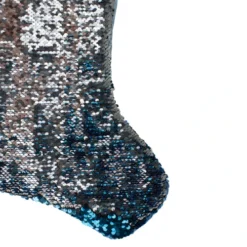 Northlight 22.75" Sky Blue And Silver Reversible Sequined Christmas Stocking With Faux Fur Cuff -Chic Christmas Decoration northlight l27914 04 89017.1588344223