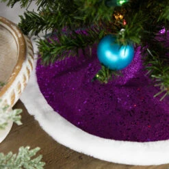 Northlight 20" Magenta Glittered Mini Christmas Tree Skirt With White Fur Trim -Chic Christmas Decoration northlight l27920 styled 2 19906.1691161229