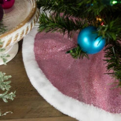 Northlight 20" Pink Glittered Mini Christmas Tree Skirt With White Fur Trim -Chic Christmas Decoration northlight l27922 styled 2 86487.1691161227