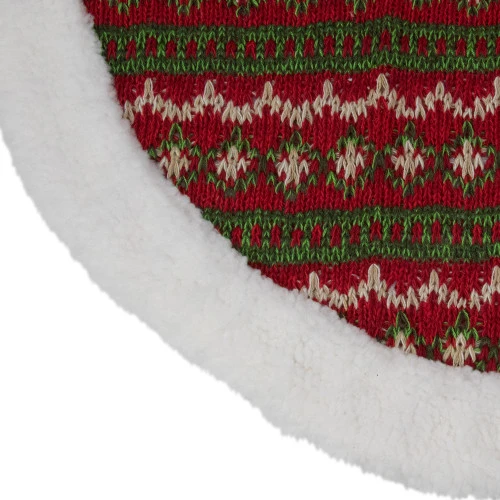 Northlight 20" Red And Green Lodge Knitted Mini Christmas Tree Skirt With High Pile Fleece Trim 2 Northlight 20" Red And Green Lodge Knitted Mini Christmas Tree Skirt With High Pile Fleece Trim - Image 2