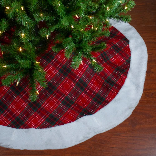 Northlight 60" Red And Green Plaid Christmas Tree Skirt With White High Pile Fleece Trim 2 Northlight 60" Red And Green Plaid Christmas Tree Skirt With White High Pile Fleece Trim - Image 2
