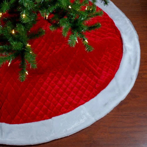 Northlight 72" Red And White Quilted Christmas Tree Skirt With Faux Fur Trim 2 Northlight 72" Red And White Quilted Christmas Tree Skirt With Faux Fur Trim - Image 2