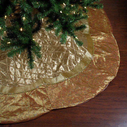 Northlight 72" Gold Quilted Christmas Tree Skirt With Iridescent Sequins 2 Northlight 72" Gold Quilted Christmas Tree Skirt With Iridescent Sequins - Image 2