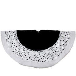 Northlight 48" Black And White Glittered Polka Dot Christmas Tree Skirt With Faux Fur Trim