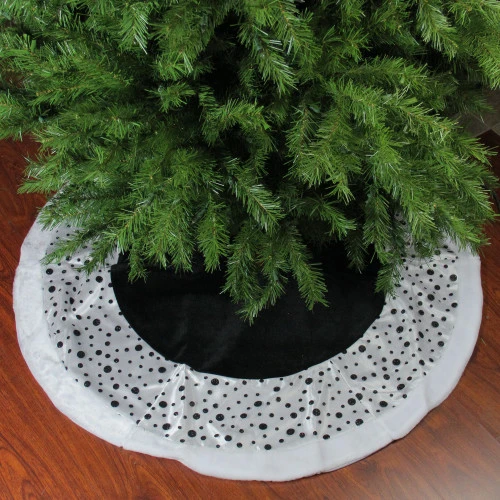 Northlight 48" Black And White Glittered Polka Dot Christmas Tree Skirt With Faux Fur Trim 2 Northlight 48" Black And White Glittered Polka Dot Christmas Tree Skirt With Faux Fur Trim - Image 2