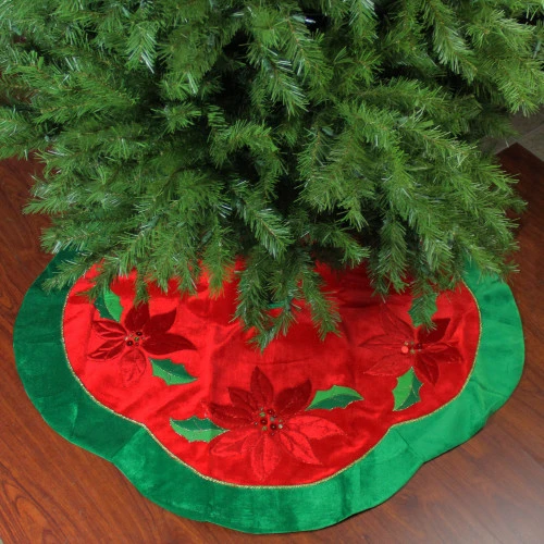 Northlight 48" Red And Green Sequined Poinsettia Christmas Tree Skirt 2 Northlight 48" Red And Green Sequined Poinsettia Christmas Tree Skirt - Image 2
