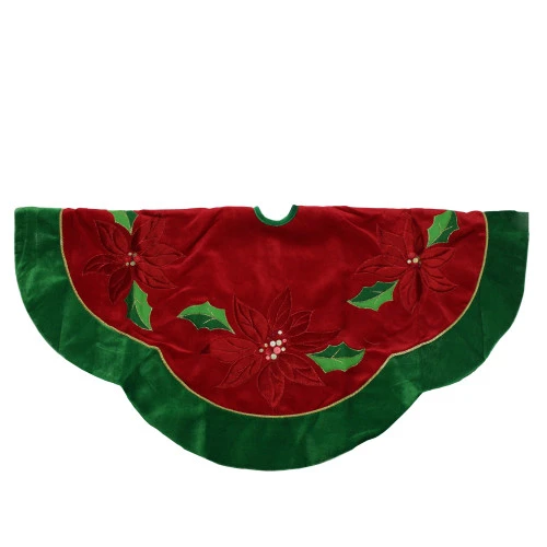 Northlight 48" Red And Green Sequined Poinsettia Christmas Tree Skirt 3 Northlight 48" Red And Green Sequined Poinsettia Christmas Tree Skirt - Image 3