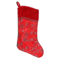 Northlight 20.5" Red And Silver Glittered Floral Shadow Cuffed Christmas Stocking