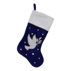 Northlight 20.5" Royal Blue And White Velvet Dove With Olive Branch Christmas Stocking