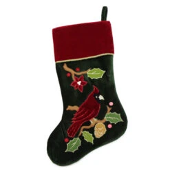 Northlight 20.5" Red And Green Cardinal Embroidered Christmas Stocking -Chic Christmas Decoration northlight l36162 3 49317.1665347049