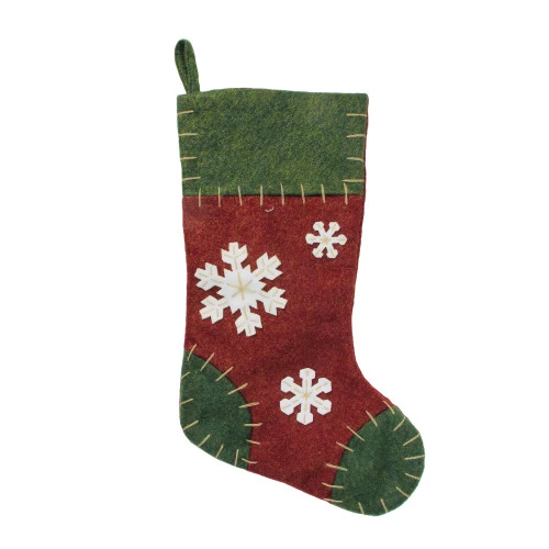 Northlight 20" Green And Red Snowflake Applique Christmas Stocking With Blanket Stitching 1 Northlight 20" Green And Red Snowflake Applique Christmas Stocking With Blanket Stitching