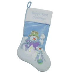 Northlight 21" Blue And White "Baby's First Christmas" Snowman Stocking