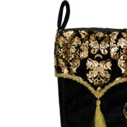 Northlight 21.5" Black And Gold Damask Velveteen Christmas Stocking With Tassel -Chic Christmas Decoration northlight l85479 3 25248.1664988808