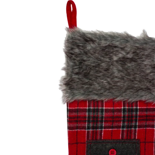 Northlight 20.5" Red And Black Plaid Christmas Stocking With Pocket And Faux Fur Cuff 4 Northlight 20.5" Red And Black Plaid Christmas Stocking With Pocket And Faux Fur Cuff - Image 4
