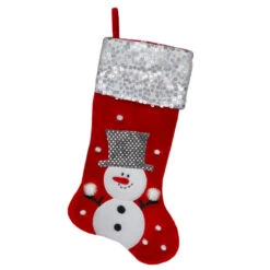 Northlight 20.5" Red And White Snowman Embroidered Christmas Stocking With Sequined Cuff