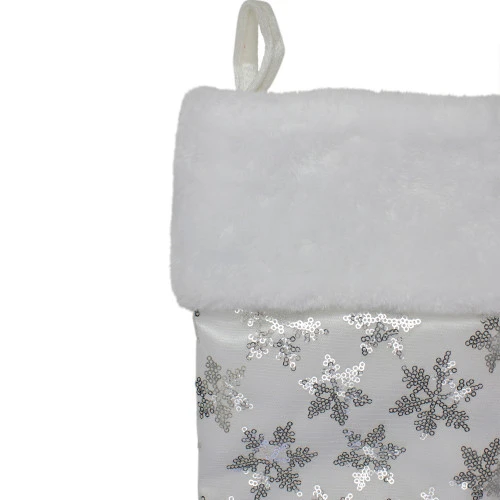 Northlight 19 White And Silver Sequin Snowflake Christmas Stocking 4 Northlight 19 White And Silver Sequin Snowflake Christmas Stocking - Image 4