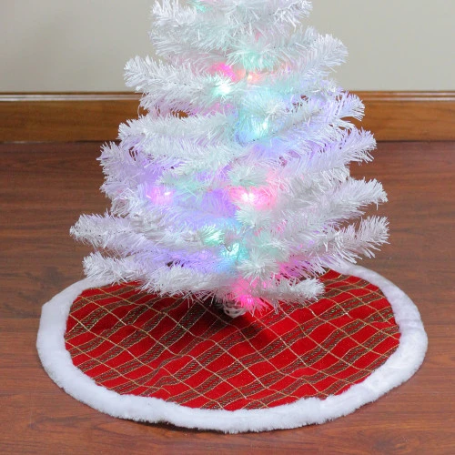Northlight 20" Red And Gold Plaid Glittered Mini Christmas Tree Skirt 2 Northlight 20" Red And Gold Plaid Glittered Mini Christmas Tree Skirt - Image 2