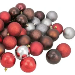 Northlight 60ct Mocha Brown, Red And Silver Shatterproof 4-Finish Christmas Ball Ornaments 2.5" (60mm) -Chic Christmas Decoration northlight lj15374 03 14228.1600305327