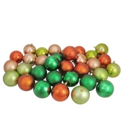 Northlight 32ct Green And Orange Shatterproof 2-Finish Christmas Ball Ornaments 3.25" (80mm)