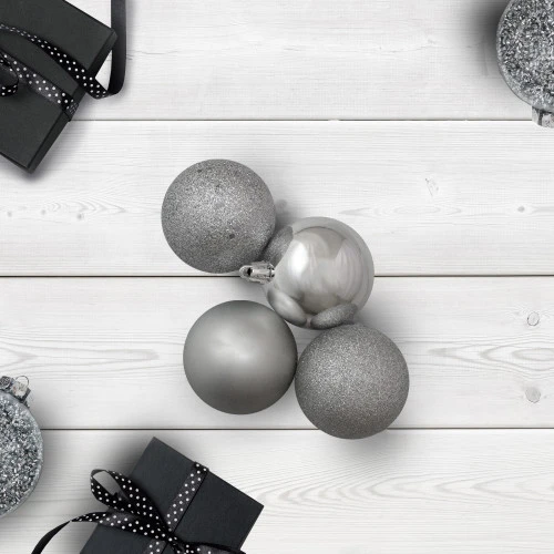 Northlight 60ct Pewter Gray Shatterproof 4-Finish Christmas Ball Ornaments 2.5" (60mm) 2 Northlight 60ct Pewter Gray Shatterproof 4-Finish Christmas Ball Ornaments 2.5" (60mm) - Image 2