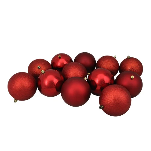 Northlight 12ct Red Shatterproof 4-Finish Christmas Ball Ornaments 4" (100mm) 1 Northlight 12ct Red Shatterproof 4-Finish Christmas Ball Ornaments 4" (100mm)