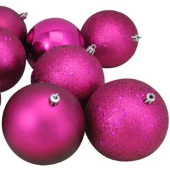 Northlight 12ct Pink Shatterproof 4-Finish Christmas Ball Ornaments 4" (100mm) -Chic Christmas Decoration northlight lj35163 03 34938.1600305324