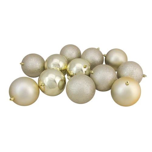 Northlight 12ct Champagne Gold Shatterproof 4-Finish Christmas Ball Ornaments 4" 3 Northlight 12ct Champagne Gold Shatterproof 4-Finish Christmas Ball Ornaments 4" - Image 3