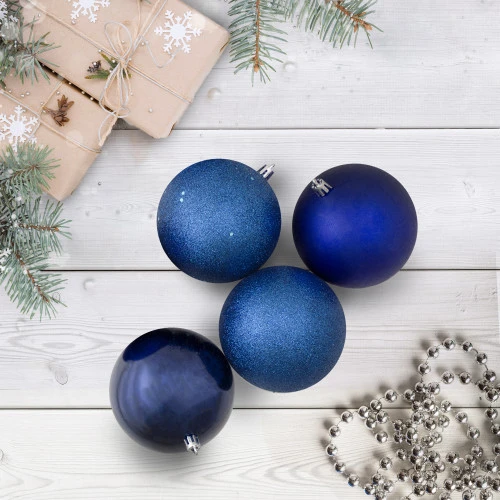 Northlight 12ct Royal Blue Shatterproof 4-Finish Christmas Ball Ornaments 4" (100mm) 2 Northlight 12ct Royal Blue Shatterproof 4-Finish Christmas Ball Ornaments 4" (100mm) - Image 2