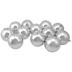 Northlight 12ct Silver Shatterproof Shiny Christmas Ball Ornaments 4" (100mm)