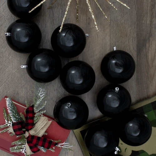 Northlight 12ct Jet Black Shatterproof Christmas Ball Ornaments 4" (100mm) 2 Northlight 12ct Jet Black Shatterproof Christmas Ball Ornaments 4" (100mm) - Image 2