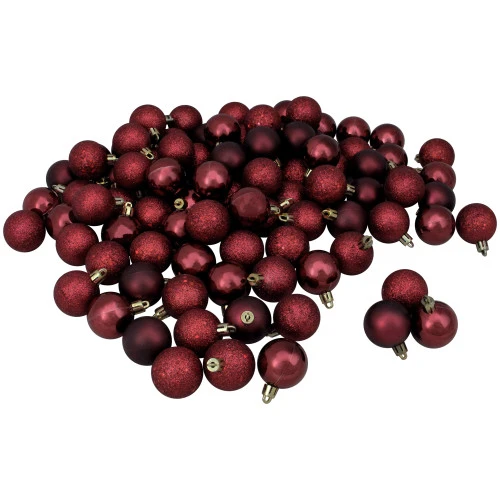 Northlight 96ct Burgundy Shatterproof 4-Finish Christmas Ball Ornaments 1.5" (35mm) 1 Northlight 96ct Burgundy Shatterproof 4-Finish Christmas Ball Ornaments 1.5" (35mm)