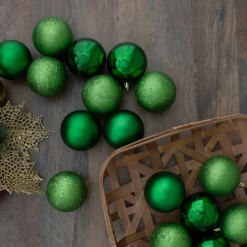 Northlight 32ct Xmas Green Shatterproof 4-Finish Christmas Ball Ornaments 3.25" (80mm) 2 Northlight 32ct Xmas Green Shatterproof 4-Finish Christmas Ball Ornaments 3.25" (80mm) - Image 2