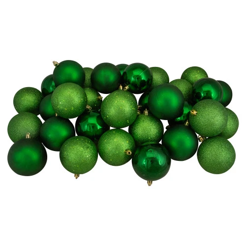 Northlight 32ct Xmas Green Shatterproof 4-Finish Christmas Ball Ornaments 3.25" (80mm) 1 Northlight 32ct Xmas Green Shatterproof 4-Finish Christmas Ball Ornaments 3.25" (80mm)