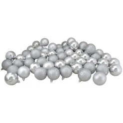 Northlight 60ct Shatterproof Silver 4-Finish Christmas Ball Ornaments 2.5" (60mm)