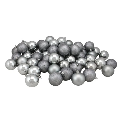 Northlight 60ct Pewter Gray Shatterproof 4-Finish Christmas Ball Ornaments 2.5" (60mm) 1 Northlight 60ct Pewter Gray Shatterproof 4-Finish Christmas Ball Ornaments 2.5" (60mm)