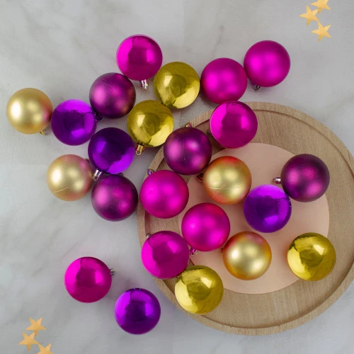 Northlight 24ct Pink, Purple And Gold Shatterproof 2-Finish Christmas Ball Ornaments 2.5" (60mm) 2 Northlight 24ct Pink, Purple And Gold Shatterproof 2-Finish Christmas Ball Ornaments 2.5" (60mm) - Image 2