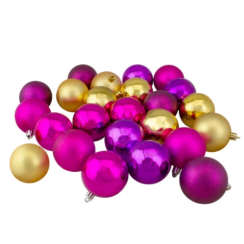 Northlight 24ct Pink, Purple And Gold Shatterproof 2-Finish Christmas Ball Ornaments 2.5" (60mm) 1 Northlight 24ct Pink, Purple And Gold Shatterproof 2-Finish Christmas Ball Ornaments 2.5" (60mm)