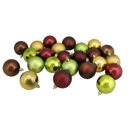 Northlight 24ct Brown, Green, And Red Shatterproof 2-Finish Christmas Ball Ornaments 2.5" (60mm) 2 Northlight 24ct Brown, Green, And Red Shatterproof 2-Finish Christmas Ball Ornaments 2.5" (60mm) - Image 2