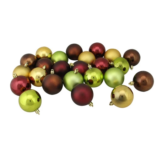 Northlight 24ct Brown, Green, And Red Shatterproof 2-Finish Christmas Ball Ornaments 2.5" (60mm) 1 Northlight 24ct Brown, Green, And Red Shatterproof 2-Finish Christmas Ball Ornaments 2.5" (60mm)