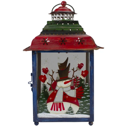 Northlight Red, Green And Blue Snowman Christmas Candle Lantern 15" 4 Northlight Red, Green And Blue Snowman Christmas Candle Lantern 15" - Image 4
