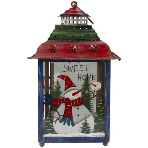 Northlight Red, Green And Blue Snowman Christmas Candle Lantern 15" 1 Northlight Red, Green And Blue Snowman Christmas Candle Lantern 15"