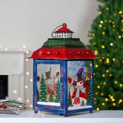 Northlight Red, Green And Blue Snowman Christmas Candle Lantern 15" 2 Northlight Red, Green And Blue Snowman Christmas Candle Lantern 15" - Image 2