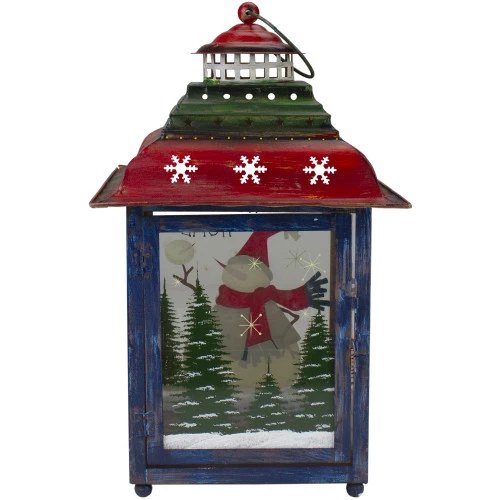 Northlight Red, Green And Blue Snowman Christmas Candle Lantern 15" 5 Northlight Red, Green And Blue Snowman Christmas Candle Lantern 15" - Image 5