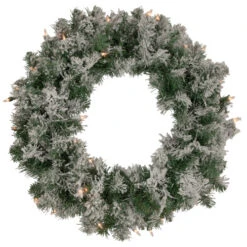 Northlight Pre-Lit Flocked Victoria Pine Artificial Christmas Wreath - 24-Inch, Clear Lights