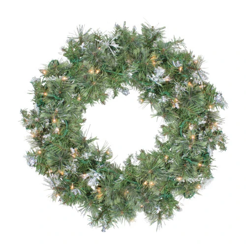 Northlight Pre-Lit Snow Mountain Pine Artificial Christmas Wreath - 30-Inch, Clear Lights 1 Northlight Pre-Lit Snow Mountain Pine Artificial Christmas Wreath - 30-Inch, Clear Lights