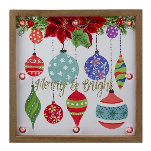 Northlight 11.8" Brown Wooden Frame "Merry & Bright" With Hanging Ornaments And Glitter Christmas Plaque 1 Northlight 11.8" Brown Wooden Frame "Merry & Bright" With Hanging Ornaments And Glitter Christmas Plaque