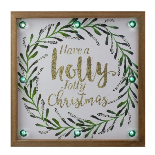 Northlight 11.75" Lighted "Holly Jolly" With A Green Wreath Wood Christmas Plaque 1 Northlight 11.75" Lighted "Holly Jolly" With A Green Wreath Wood Christmas Plaque