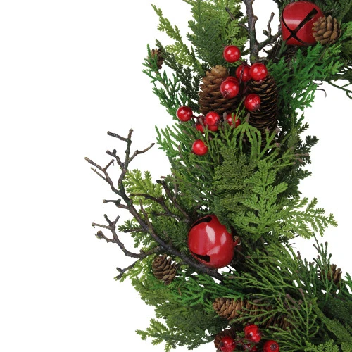 Northlight 24" Rustic Red Jingle Bell, Berry And Pine Cone Artificial Christmas Wreath 3 Northlight 24" Rustic Red Jingle Bell, Berry And Pine Cone Artificial Christmas Wreath - Image 3