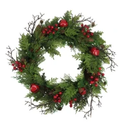 Northlight 24" Rustic Red Jingle Bell, Berry And Pine Cone Artificial Christmas Wreath