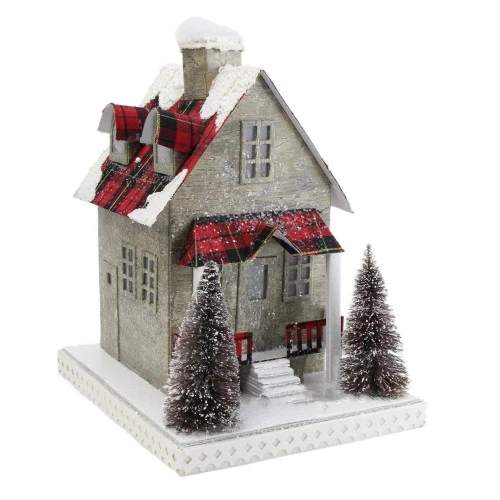 Northlight 10" Brown And Red Battery Operated LED Tartan House Christmas Decor 3 Northlight 10" Brown And Red Battery Operated LED Tartan House Christmas Decor - Image 3